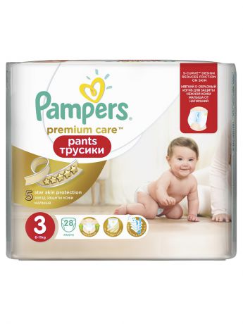 Pampers Трусики Premium Care Pants 6-11кг, размер 3, 28 шт.