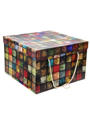VELD-CO Коробка картонная для цветов 30х30х20 см с люверсами и ручками Морской тартан