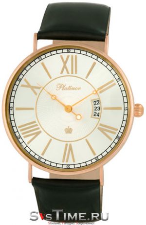 Platinor Мужские золотые наручные часы Platinor 56750.220 черный ремешок
