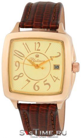Platinor Мужские золотые наручные часы Platinor 40450.411 коричневый ремешок