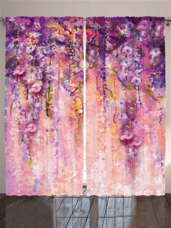 Magic Lady Комплект фотоштор "Фиолетовые лианы, белые цветы, коричневык ветки, разноцветные брызги", 290*265 см