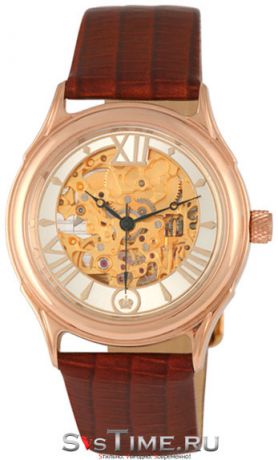 Platinor Мужские золотые наручные часы Platinor 41950.157 коричневый ремешок