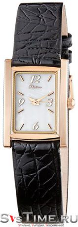 Platinor Женские золотые наручные часы Platinor 42950.306 черный ремешок