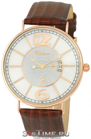 Platinor Мужские золотые наручные часы Platinor 56750.113 коричневый ремешок