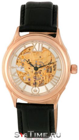 Platinor Мужские золотые наручные часы Platinor 41950.157 черный ремешок