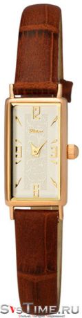 Platinor Женские золотые наручные часы Platinor 42550.253 светло-коричневый ремешок