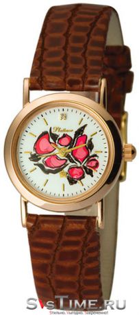 Platinor Женские золотые наручные часы Platinor 98150-1.137 коричневый ремешок