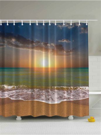 Magic Lady Фотоштора для ванной "Оранжевый закат на пляже", 180*200 см