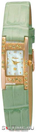 Platinor Женские золотые наручные часы Platinor 90557.306 зеленый ремешок