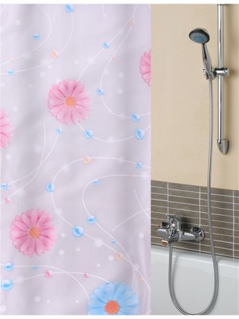 PATRICIA Штора для ванной комнаты с крючками 180*190 см.(розовые цветы)