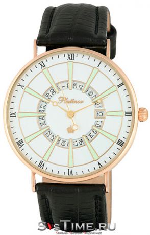 Platinor Мужские золотые наручные часы Platinor 56750.133 черный ремешок
