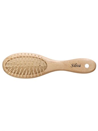 SILVA Щетка для волос на подушке деревянная, компакт  с пластиковыми зубьями