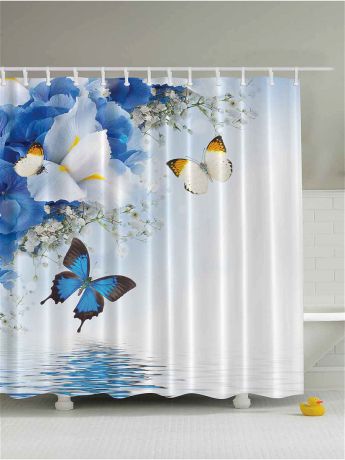 Magic Lady Фотоштора для ванной "Ирисы и бабочки, денежный дождь, белые ромашки, бамбук", 180x200 см