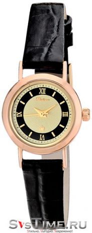 Platinor Женские золотые наручные часы Platinor 98150.418 черный ремешок