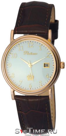 Platinor Мужские золотые наручные часы Platinor 50650.305 темно-коричневый ремешок