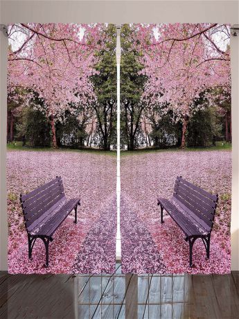 Magic Lady Комплект фотоштор "Цветущие деревья и луга, красные цветы, радуга, воздушные шары, лавочка в парке",