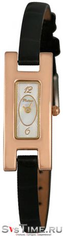 Platinor Женские золотые наручные часы Platinor 90450.207 черный ремешок