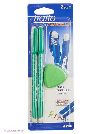 FILA Tratto cancellik шариковая ручка "пиши-стирай" зеленая, 2 шт в блистере + ластик.