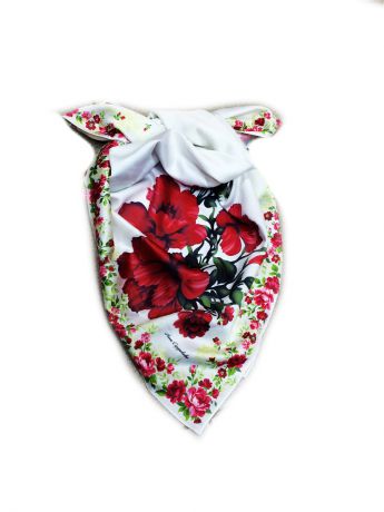 SEANNA Платок шелк Темно-красные букеты маков в цветочной рамке
