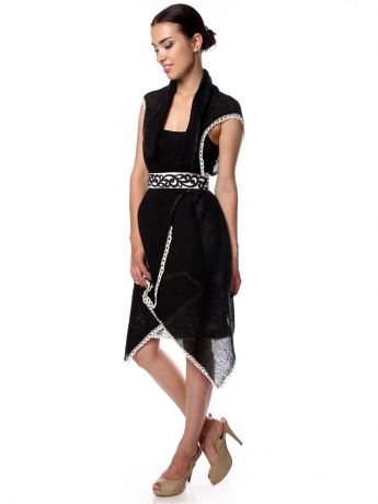 SEANNA Пояс - кушак безразмерный из костюмной ткани с принтом Черно-белый орнамент Ажурный Павлин