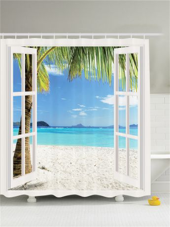 Magic Lady Фотоштора для ванной "Окно с видом на пляж", 180*200 см