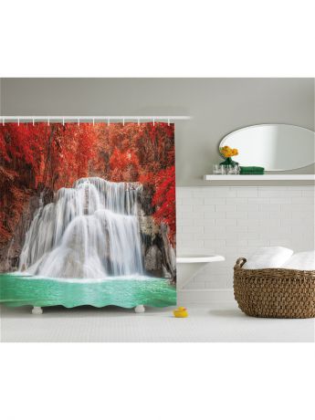 Magic Lady Фотоштора для ванной "Водопад в красном лесу", 180*200 см