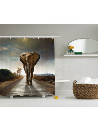 Magic Lady Фотоштора для ванной "Слон на пустынной дороге", 180*200 см