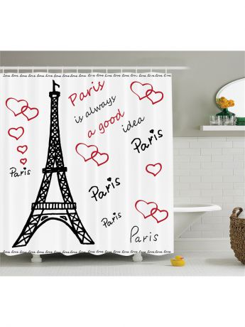 Magic Lady Фотоштора для ванной "Париж - город любви, цветущее дерево, модница хаски, пляжный отдых", 180x200 с