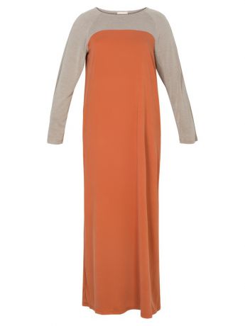 Bella kareema Платье трикотажное с контрастной кокеткой и рукавом коричневое