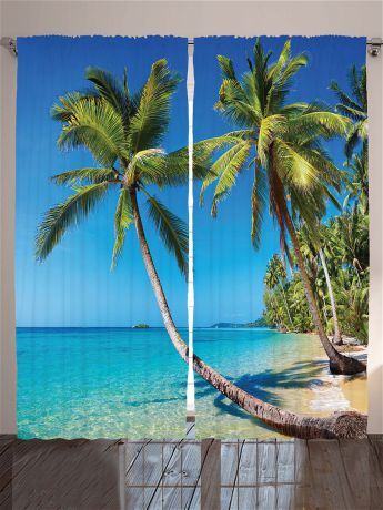 Magic Lady Комплект фотоштор "Зелёные пальмы на пляже под голубым небом в солнечный день", 290*265 см