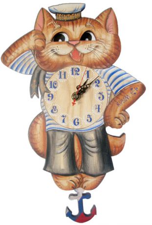 Бризоль Настенные интерьерные часы с маятником детские Бризоль 35-00 Кот-моряк
