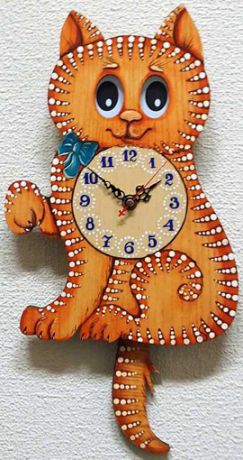 Бризоль Настенные интерьерные часы с маятником детские Бризоль 08-00 Кошка
