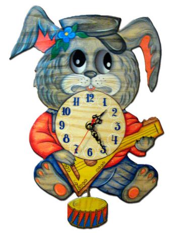 Бризоль Настенные интерьерные часы с маятником детские Бризоль Зайчик с балалайкой