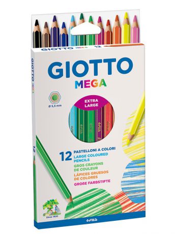 FILA Giotto mega  12 цв.цветные карандаши гексагональной формы, утолщенные 12 шт.