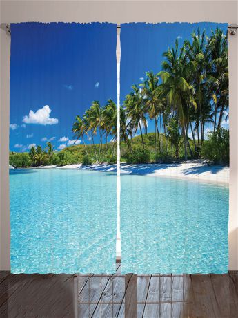 Magic Lady Комплект фотоштор "Молодые пальмы на берегу, голубое море, синее небо с белыми облаками", 290*265 см