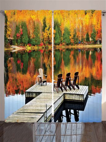 Magic Lady Комплект фотоштор "Жёлтые леревья над рекой, деревянный помост и кресла для отдыха", 290*265 см
