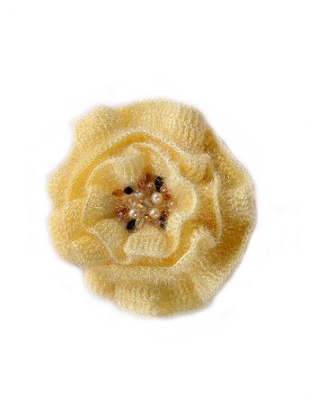 SEANNA Брошь-цветок вязаный вручную "Мак пушистый экрю" расшитый натуральным жемчугом, стразами Swarovski