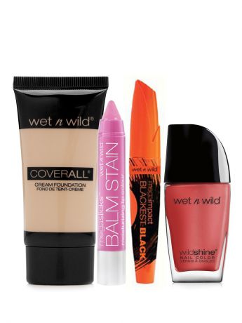 Wet n Wild Wet n Wild набор № 18 Тушь +Лак Wild Shine + Тональная основа Cover All + Помада блеск Balm Stain