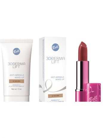 Bell Спайка  флюид derma lift anti-wrinkle   тон 4+ помада для губ glam&sexy lipstick   тон 41