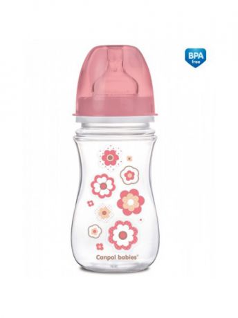 Canpol babies Бутылочка PP EasyStart с широким горлышком антиколиковая, 240 мл, 3+ Newborn baby, цвет: розовый