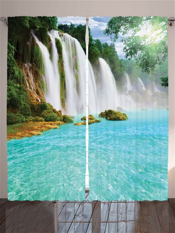 Magic Lady Комплект фотоштор "Водопад, мшистые скалы, голубая вода, Солнце в зелёных ветвях", 290x265 см