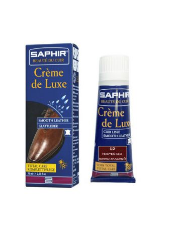 Saphir Крем-люкс для гл. кожи тюбик С ГУБКОЙ Creme de luxe (12 ТЕМНО-КРАСНЫЙ)