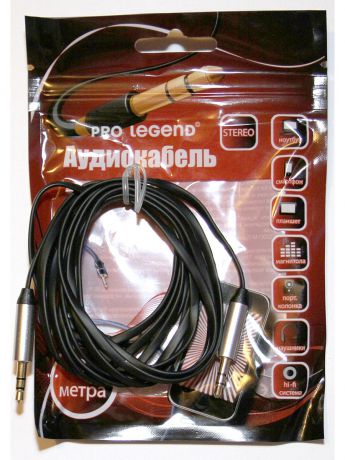 Pro Legend Кабель соединительный Pro Legend, 3.5 Jack (M)  - 3.5 Jack (M) плоский кабель, черный, 2м.