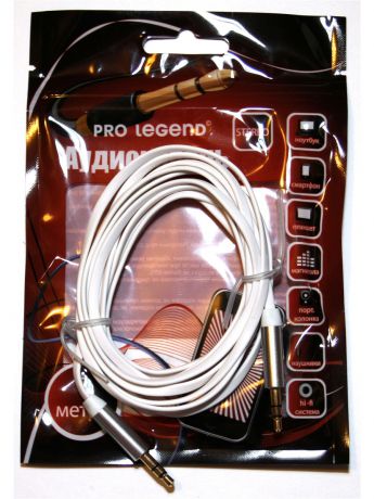 Pro Legend Кабель соединительный Pro Legend, 3.5 Jack (M)  - 3.5 Jack (M) плоский кабель, белый, 2м.