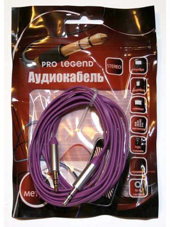 Pro Legend Кабель соединительный Pro Legend, 3.5 Jack (M)  - 3.5 Jack (M) плоский кабель, фиолетовый, 2м.