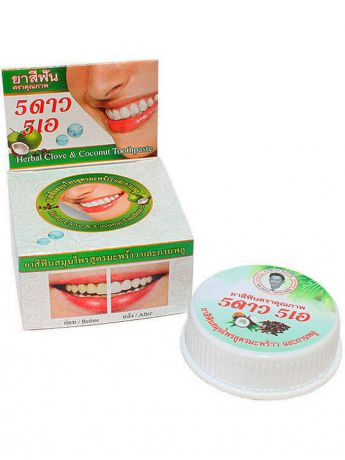 5 STAR COSMETIC Травяная отбеливающая зубная паста со вкусом Кокоса 25 г.