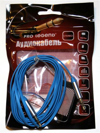 Pro Legend Кабель соединительный Pro Legend, 3.5 Jack (M)  - 3.5 Jack (M) плоский кабель, синий, 2м.