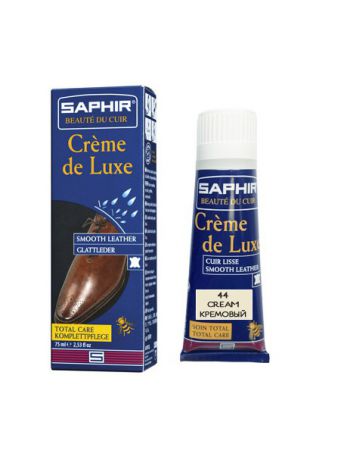 Saphir Крем-люкс для гл. кожи тюбик С ГУБКОЙ Creme de luxe (44 КРЕМОВЫЙ)
