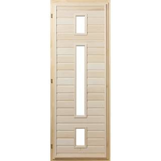 Банные штучки Дверь со стеклопакетом Узкий длинный прямоугольник с квадратами, липа, коробка из сосны Банные штучки