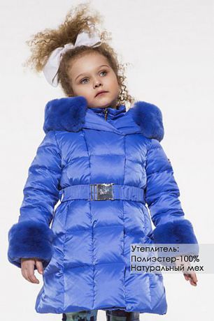 Les Trois Vallees Пальто отделка натуральный мех для девочки 10A6327PE Natural голубой Les Trois Vallees
